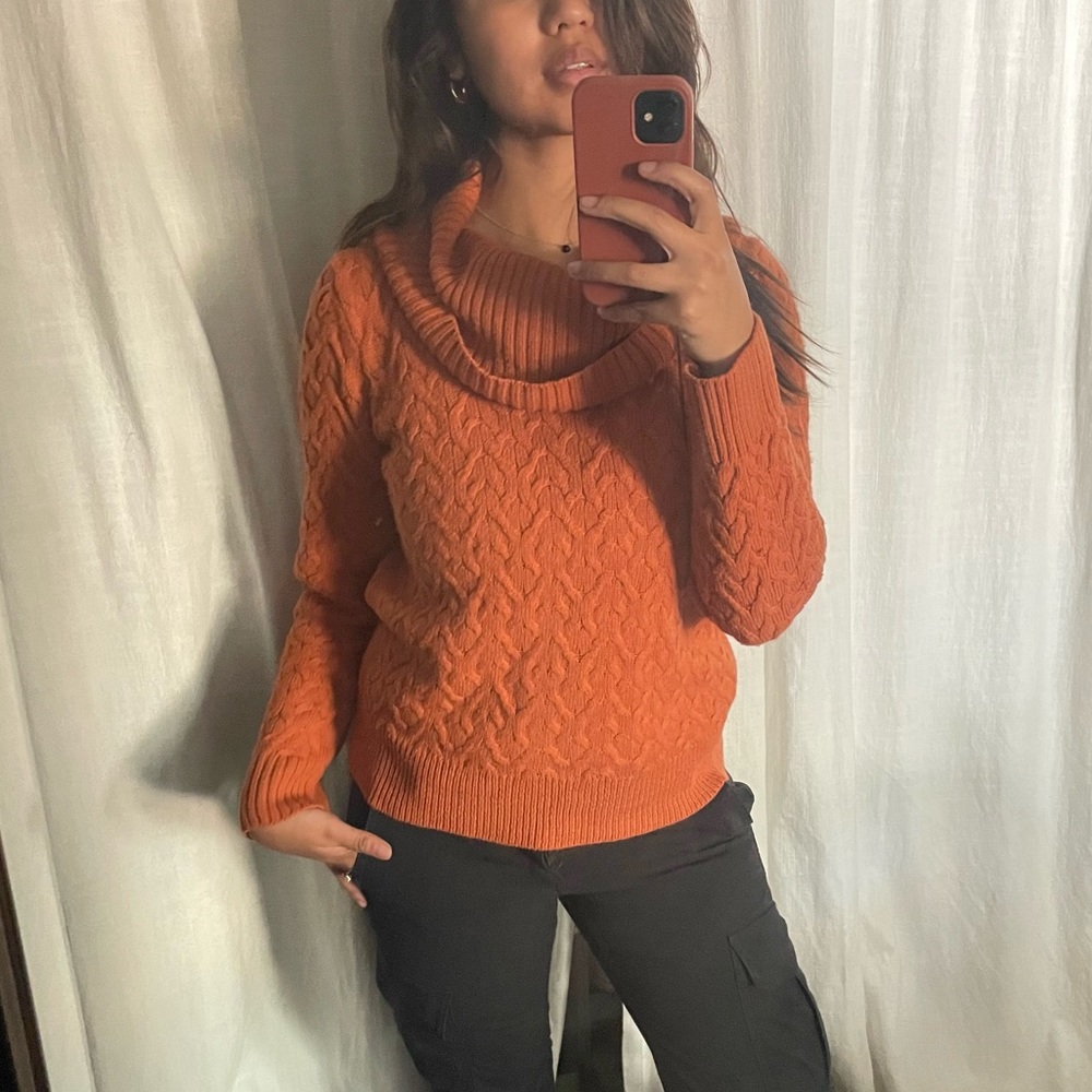 Orange Knit Cowl Neck Sweater